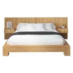 SUA-V Queen Bed with Wall Units and Nightstands (60") Natural Discount