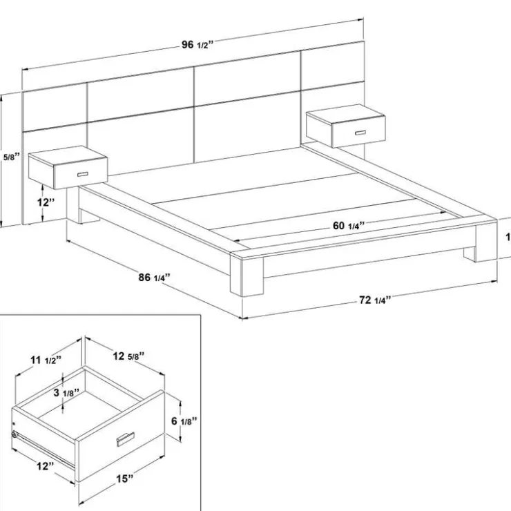 SUA-V Queen Bed with Wall Units and Nightstands (60") Natural Discount