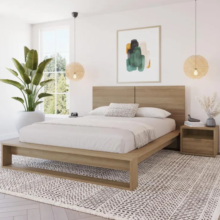 Nexera Queen Bedroom Set (60") - 4 pcs - Brown Oak Clearance