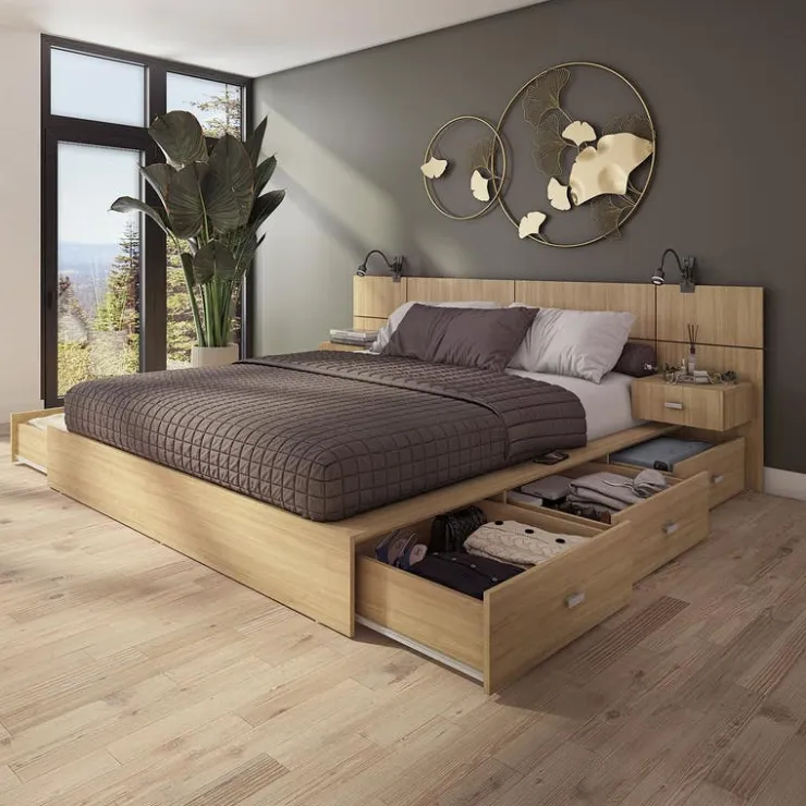 SUA-V Queen Bedroom Set with 6-Drawer Storage (60") - 4 pcs Natural Clearance