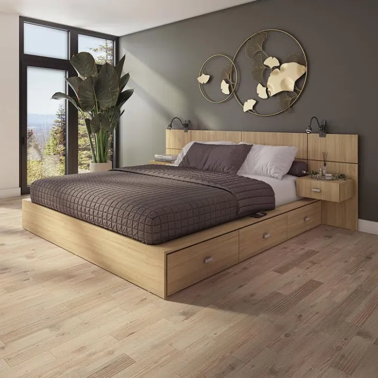SUA-V Queen Bedroom Set with 6-Drawer Storage (60") - 4 pcs Natural Clearance