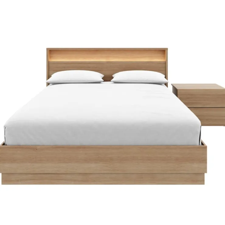 Nexera Queen Bedroom Set with Lighting (60") - 3 pcs - Brown Oak