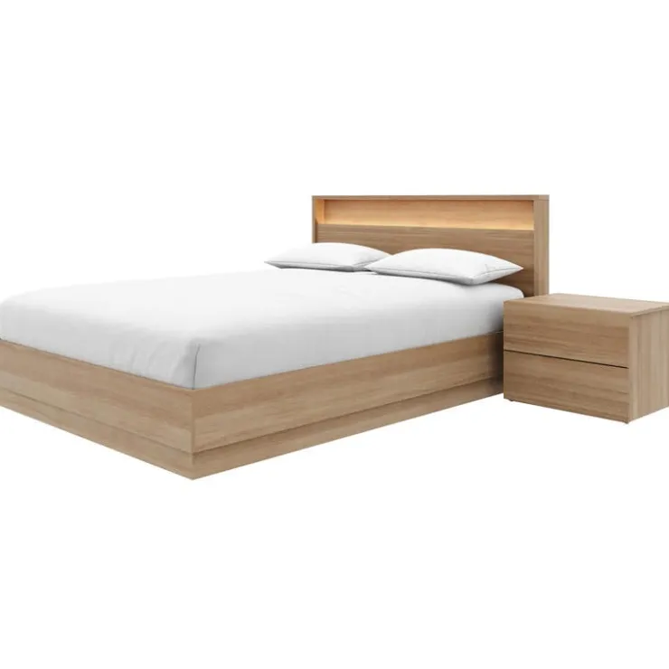Nexera Queen Bedroom Set with Lighting (60") - 3 pcs - Brown Oak