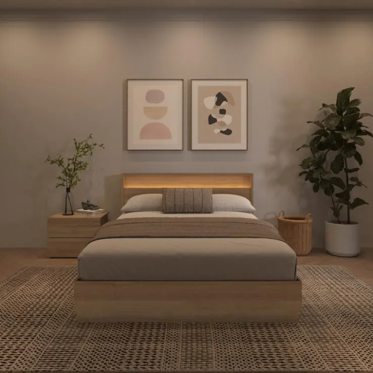 Nexera Queen Bedroom Set with Lighting (60") - 3 pcs - Brown Oak