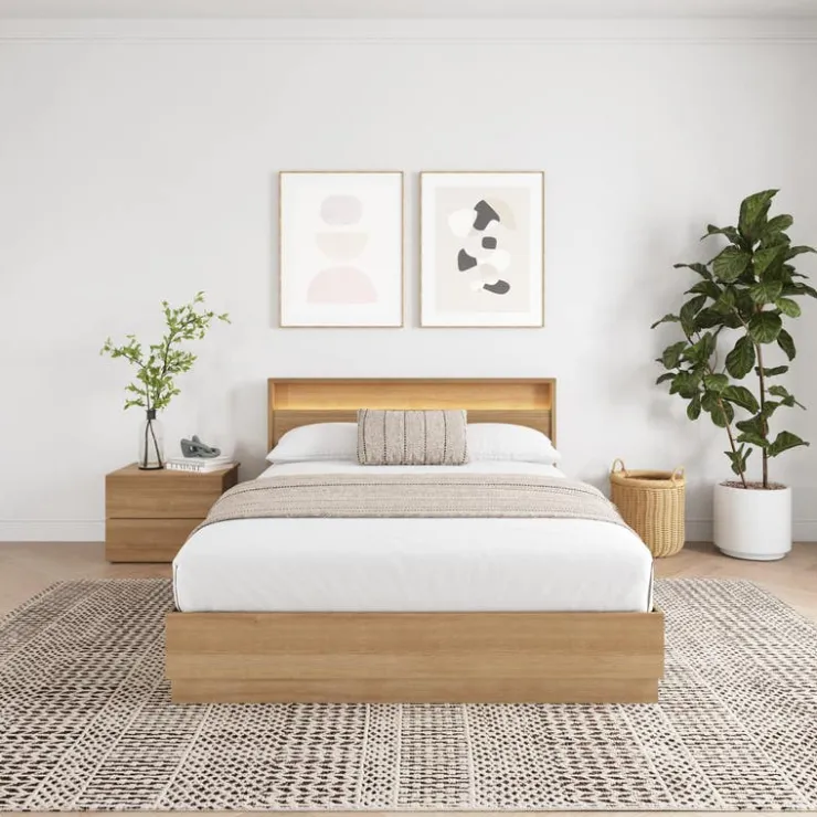 Nexera Queen Bedroom Set with Lighting (60") - 3 pcs - Brown Oak