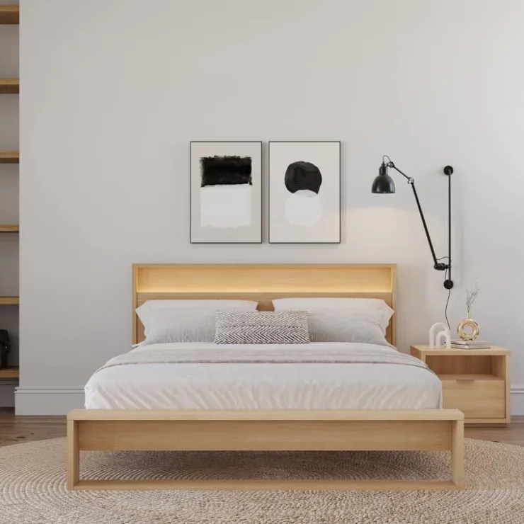 Nexera Queen Bedroom Set with Lighting (60") - 3 pcs - Natural Blonde Oak Sale