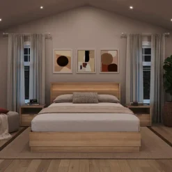 Nexera Queen Bedroom Set with Lighting (60") - 4 pcs - Brown Oak Hot
