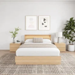 Nexera Queen Bedroom Set with Lighting (60") - 4 pcs - Natural Blonde Oak Outlet
