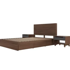 Nexera Queen 3-Drawer Storage Bedroom Set (60") - 4 pcs - Walnut & Charcoal Best