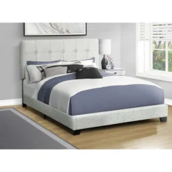 Monarch Queen Fabric Bed with Headboard (60") - Grey Outlet