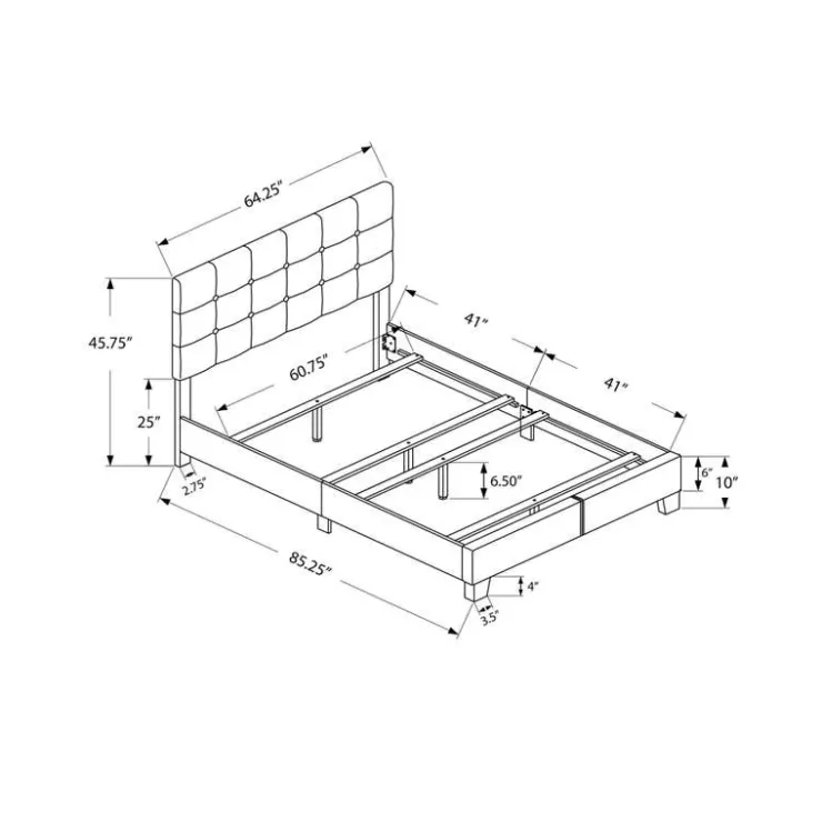Monarch Queen Fabric Bed with Headboard (60") - Grey Outlet