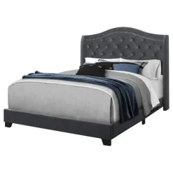 Monarch Queen Fabric Bed with Headboard (60") - Dark Grey New