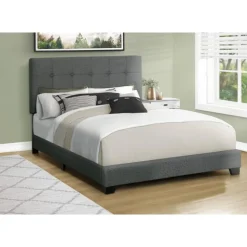Monarch Queen Fabric Bed with Headboard (60") - Dark Grey Discount