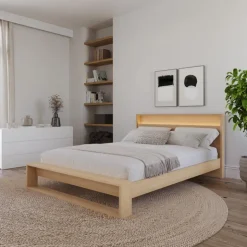 Nexera Queen Headboard with Integrated Lighting - Natural Blonde Oak