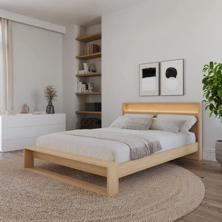 Nexera Queen Headboard with Integrated Lighting - Natural Blonde Oak