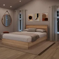 Nexera Queen Headboard with Integrated Lighting - Brown Oak Sale