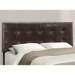 Monarch Queen Leather-Look Bed with Headboard (60") - Brown Outlet