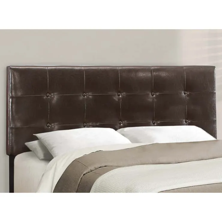Monarch Queen Leather-Look Bed with Headboard (60") - Brown Outlet