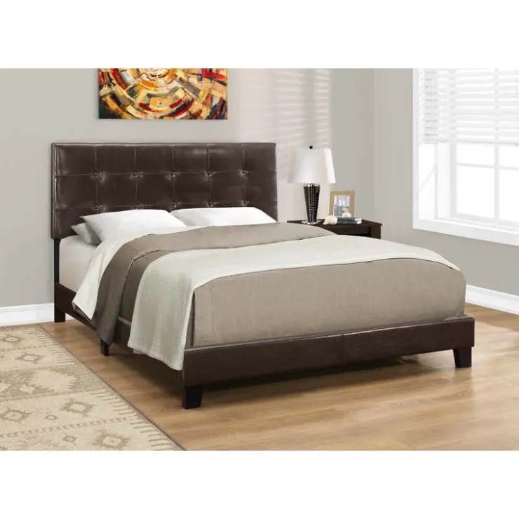 Monarch Queen Leather-Look Bed with Headboard (60") - Brown Outlet