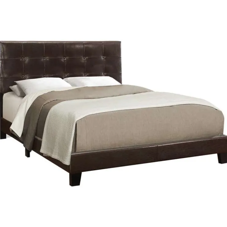 Monarch Queen Leather-Look Bed with Headboard (60") - Brown Outlet