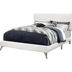 Monarch Queen Leather-Look Bed with Headboard (60") - White