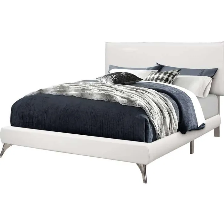 Monarch Queen Leather-Look Bed with Headboard (60") - White