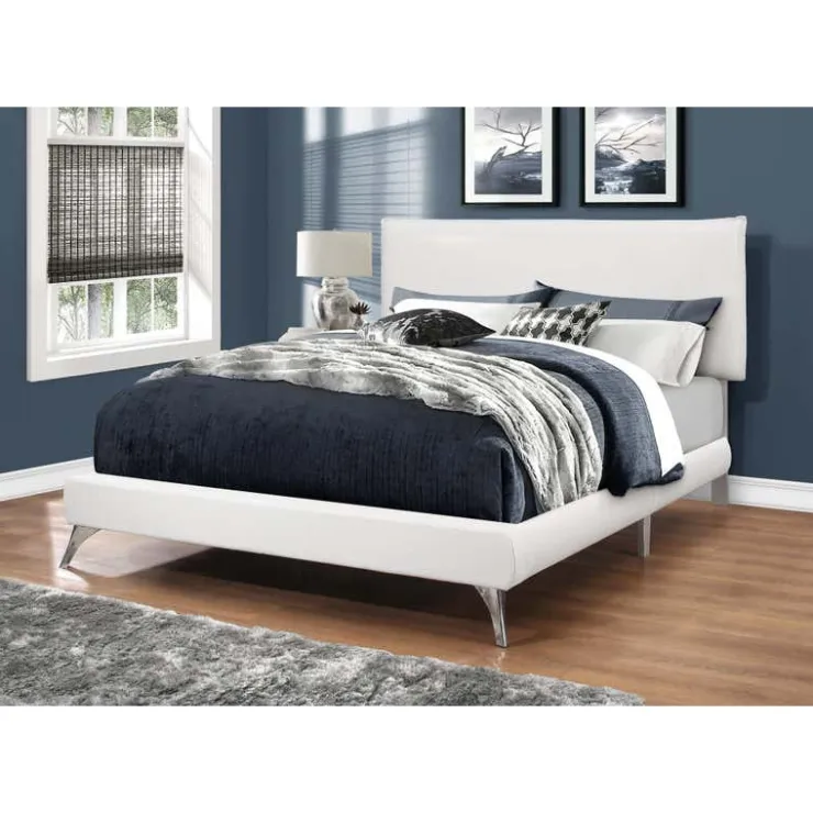 Monarch Queen Leather-Look Bed with Headboard (60") - White