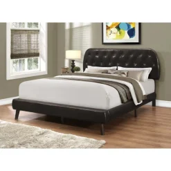 Monarch Queen Leather-Look Bed with Headboard (60") - Brown Hot