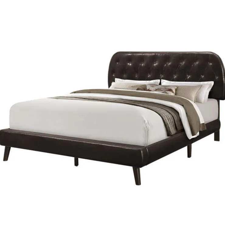 Monarch Queen Leather-Look Bed with Headboard (60") - Brown Hot