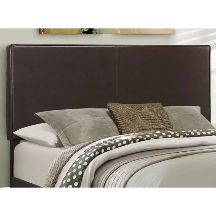 Monarch Queen Leather-Look Bed with Headboard (60") - Brown Clearance