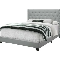 Monarch Queen Linen Bed with Headboard (60") - Grey Online