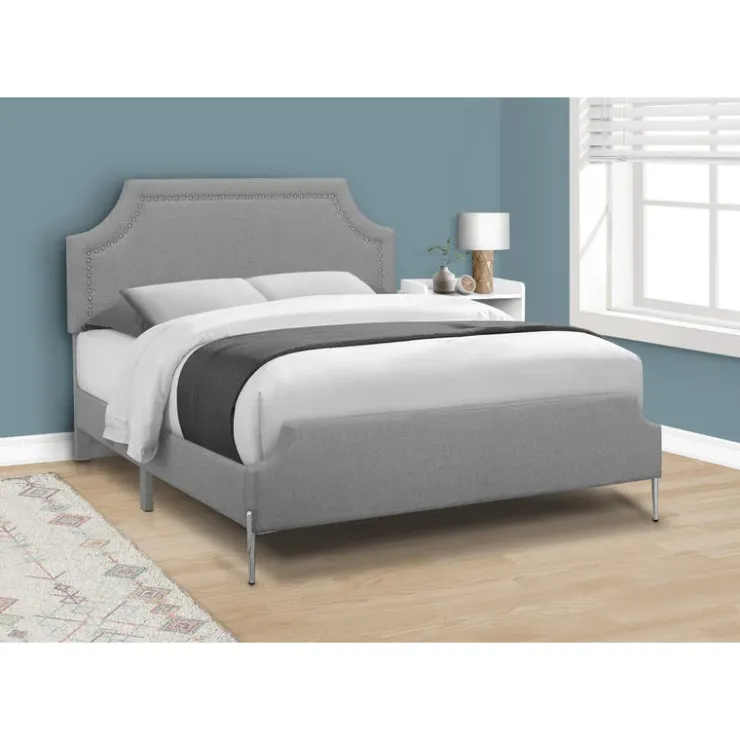 Monarch Queen Linen Bed with Headboard (60") - Grey New