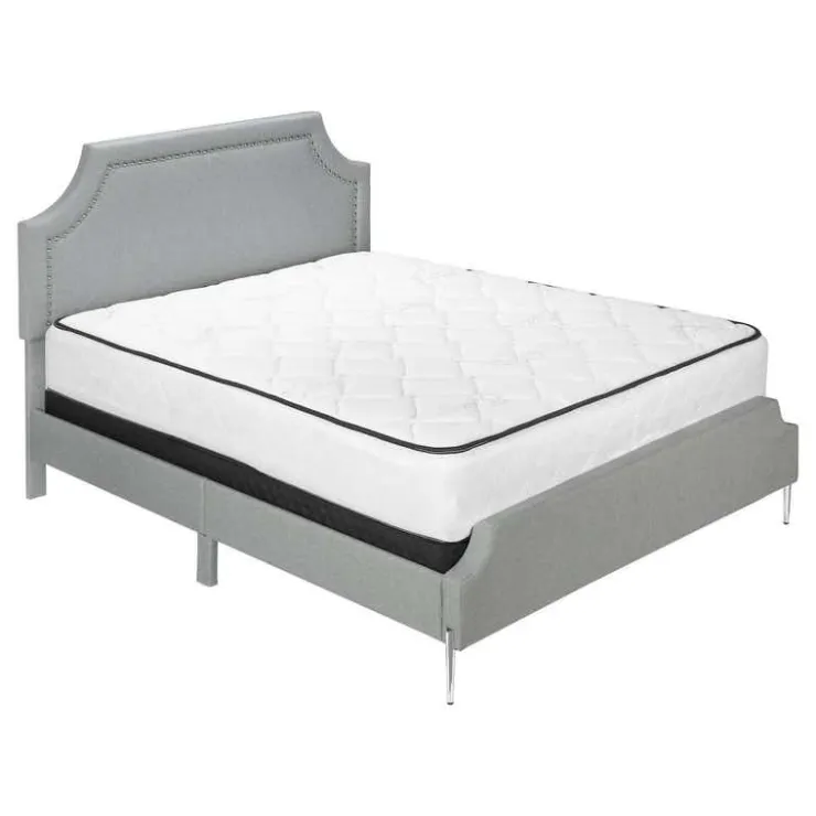 Monarch Queen Linen Bed with Headboard (60") - Grey New