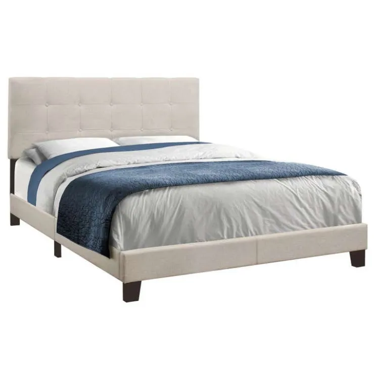 Monarch Queen Linen Bed with Headboard (60") - Beige Sale