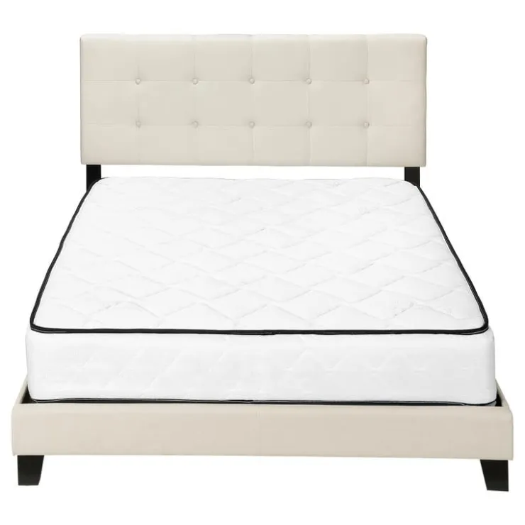 Monarch Queen Linen Bed with Headboard (60") - Beige Sale