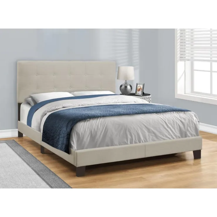 Monarch Queen Linen Bed with Headboard (60") - Beige Sale