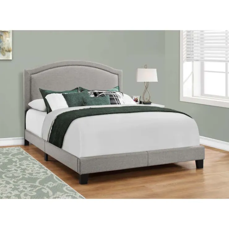 Monarch Queen Linen Bed with Headboard (60") - Grey Best