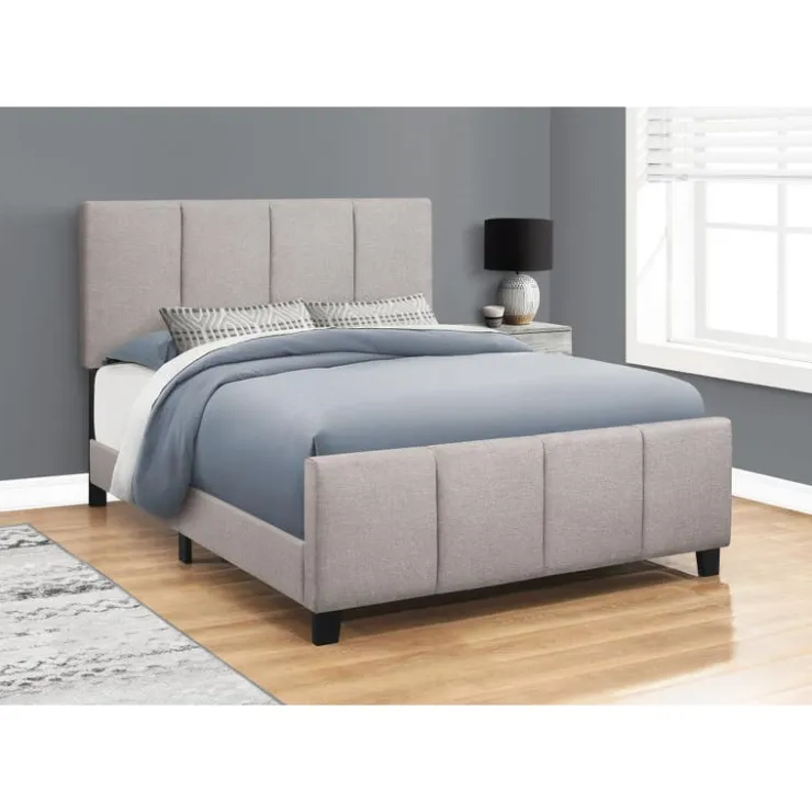Monarch Queen Linen Bed with Headboard (60") - Grey Best