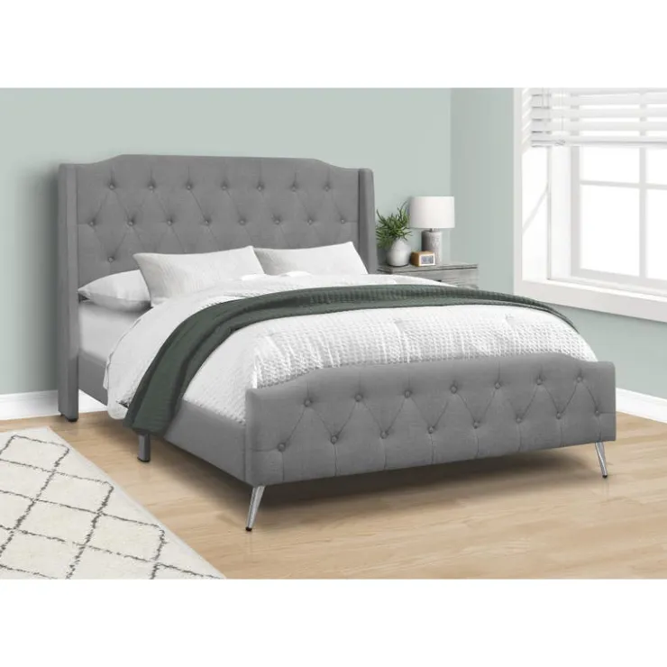 Monarch Queen Linen Bed with Headboard (60") - Grey Online