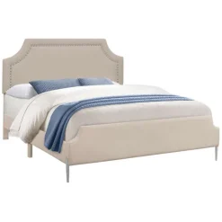 Monarch Queen Linen Bed with Headboard (60") - Beige Outlet