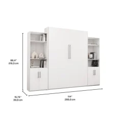 Queen Murphy Bed and Storage Units - White Hot