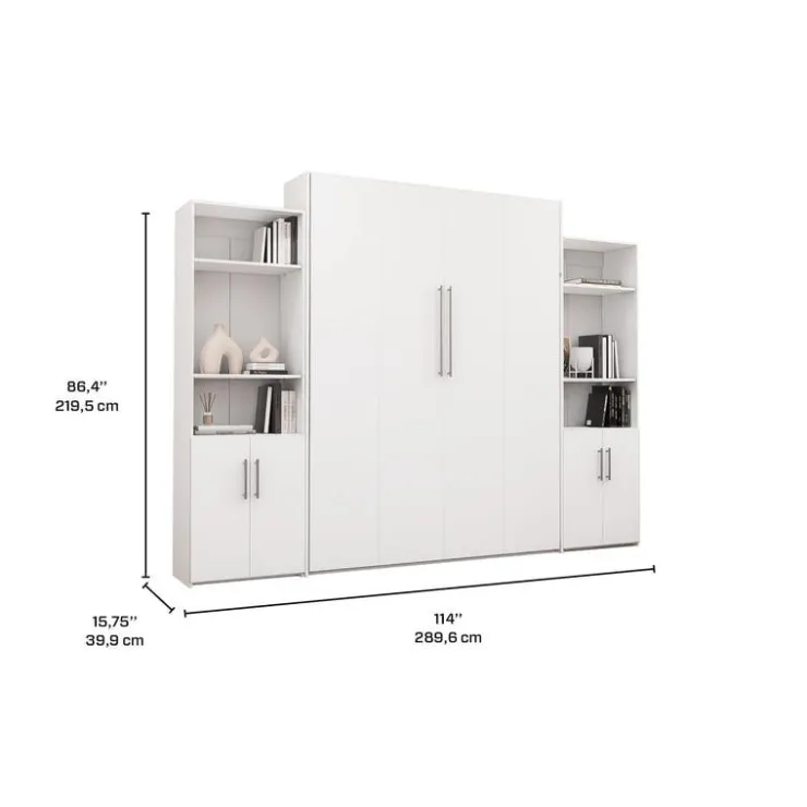 Queen Murphy Bed and Storage Units - White Hot