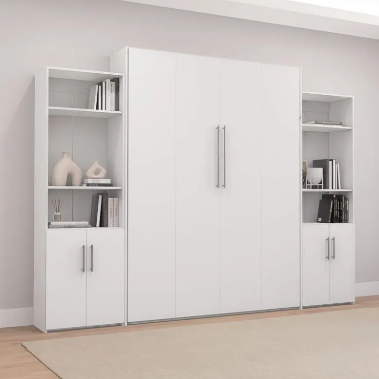 Queen Murphy Bed and Storage Units - White Hot