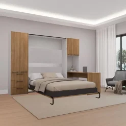 Queen Murphy Bed with Storage Units and Desk - Brown Sale