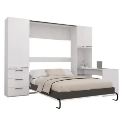 Queen Murphy Bed with Storage Units and Desk - White Sale