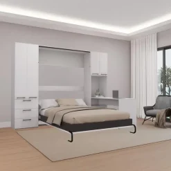 Queen Murphy Bed with Storage Units and Desk - White Sale