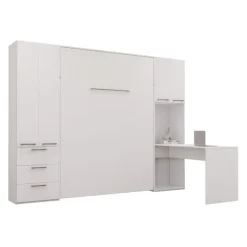 Queen Murphy Bed with Storage Units and Desk - White Sale