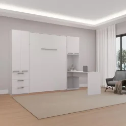 Queen Murphy Bed with Storage Units and Desk - White Sale