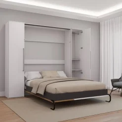 Queen Murphy Bed with Storage Units - White & Brown Sale