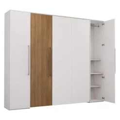 Queen Murphy Bed with Storage Units - White & Brown Sale
